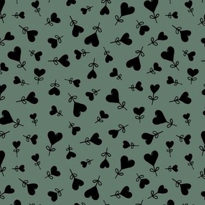Boho love garden - solid hearts shaped messy scandinavian minimalist style valentine design black on sage green 