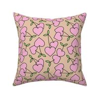 Retro groovy love cherries - heart shaped fruit design for valentine's Day pink mint on sand pastel