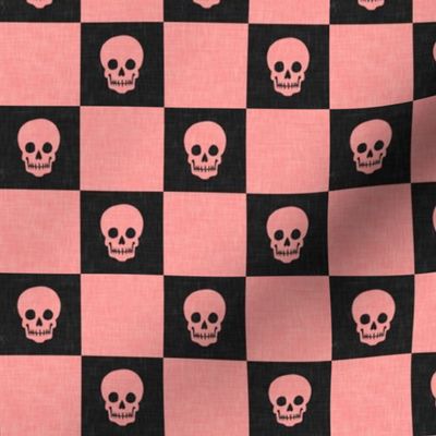 Halloween Skull Check - Checkerboard - charcoal/pink - LAD23