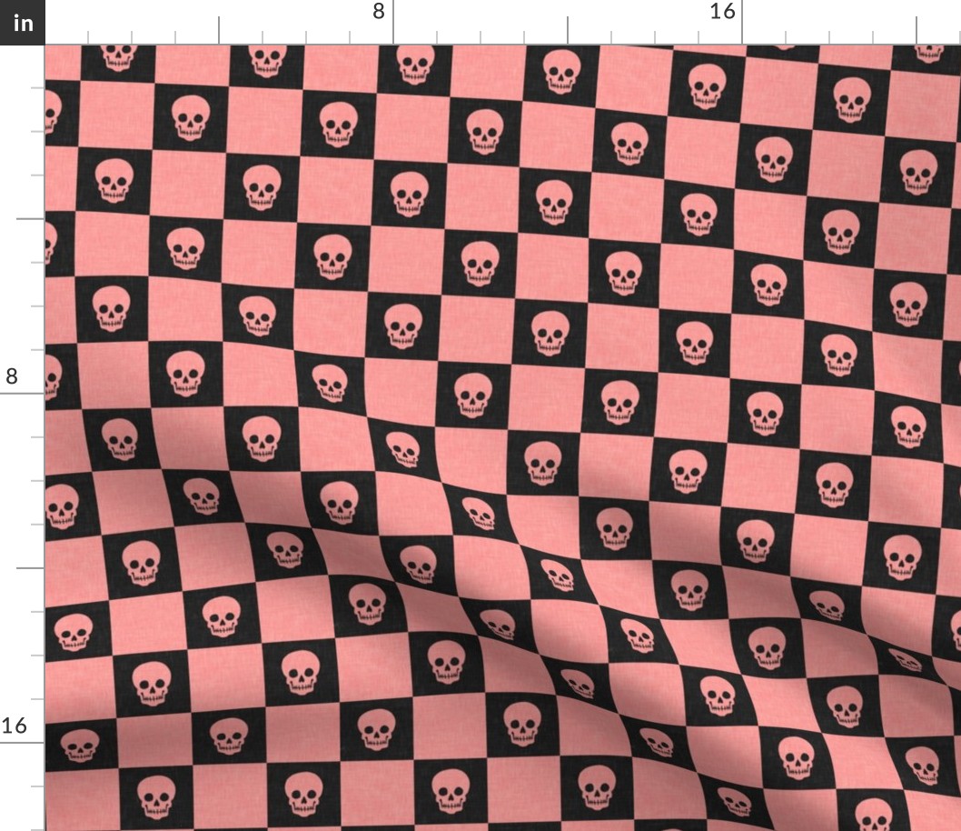 Halloween Skull Check - Checkerboard - charcoal/pink - LAD23