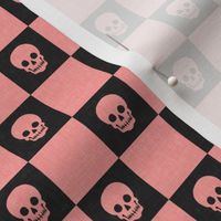 (small scale) Halloween Skull Check - Checkerboard - charcoal/pink - LAD23