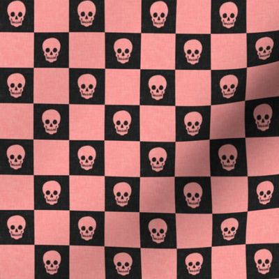 (small scale) Halloween Skull Check - Checkerboard - charcoal/pink - LAD23