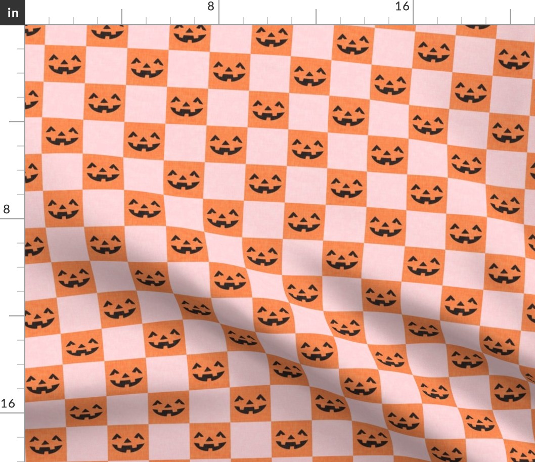 Halloween Pumpkin Check - Checkerboard  -  orange/pink - LAD23