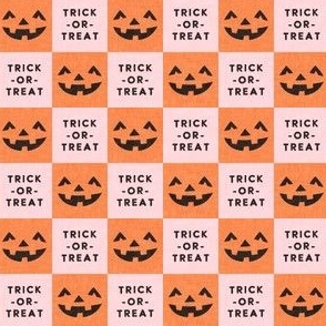 (small scale) Halloween Pumpkin Check - Checkerboard  - Trick or Treat - orange/pink - LAD23