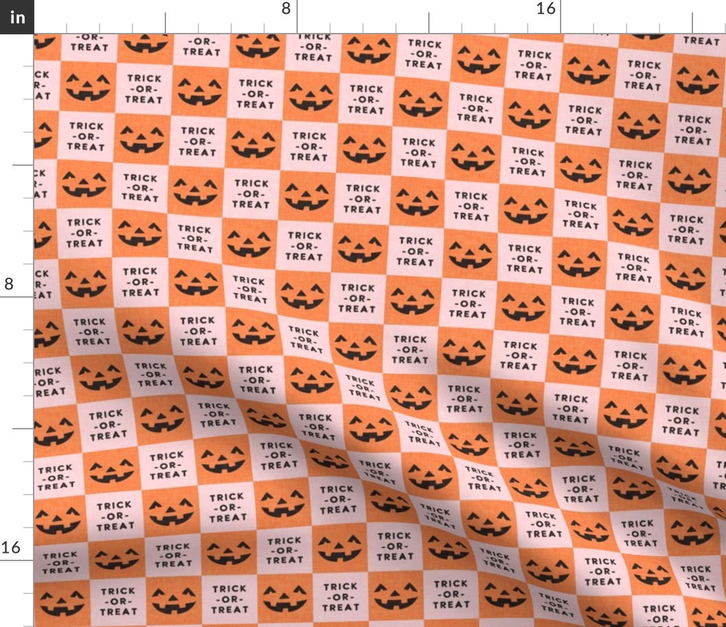 Halloween Pumpkin Check - Checkerboard  - Trick or Treat - orange/pink - LAD23