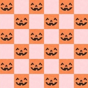 (small scale) Halloween Pumpkin Check - Checkerboard  -  orange/pink - LAD23