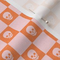 (small scale) Halloween Skull Check - Checkerboard - pink/orange - LAD23