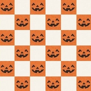 (small scale) Halloween Pumpkin Check - Checkerboard  - orange/cream - LAD23