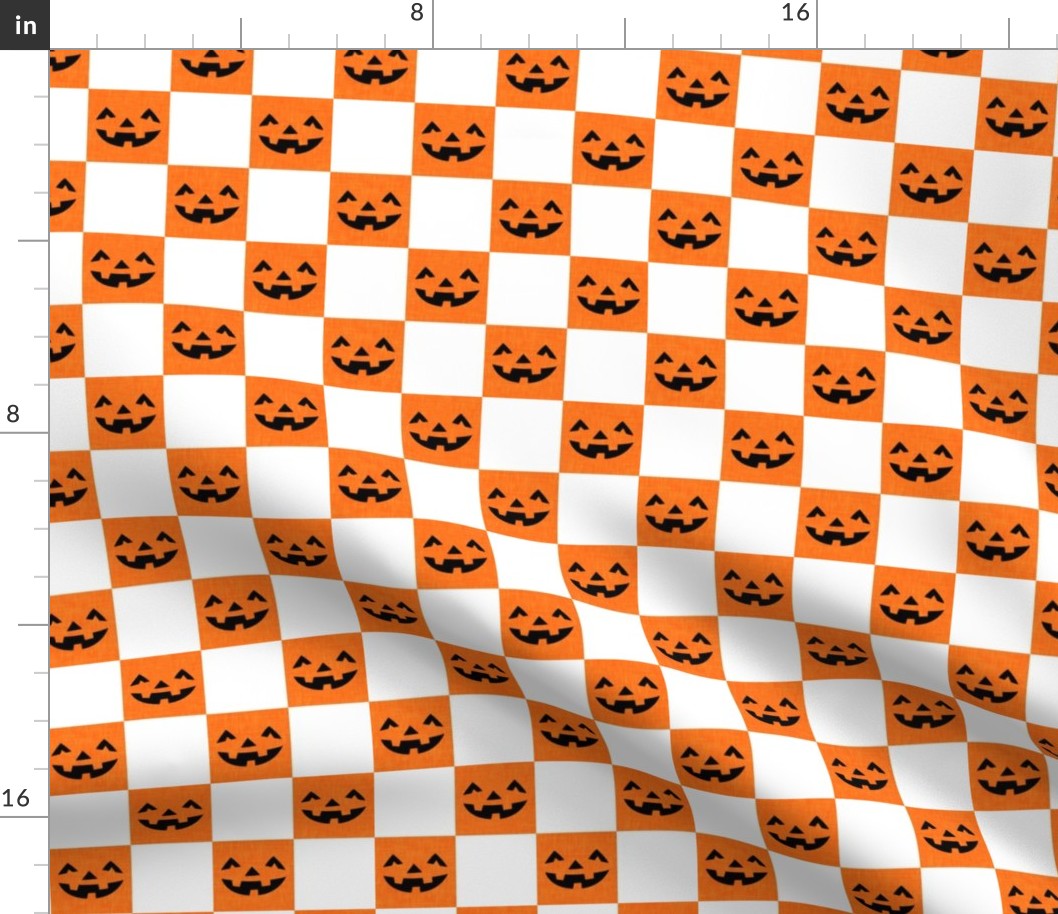 Halloween Pumpkin Check - Checkerboard  - orange/white - LAD23