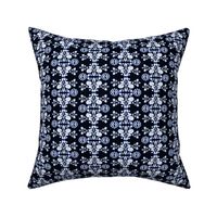 Ikat damask bohemian navy blue white small scale