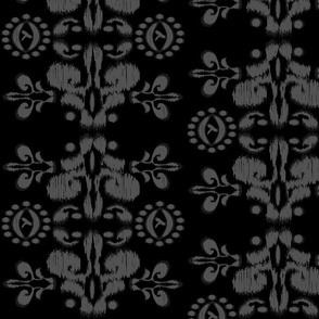 Ikat damask bohemian black gray dark large scale