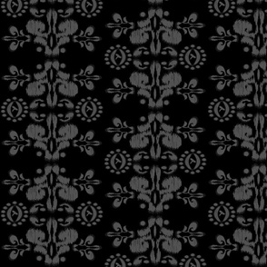 Ikat damask bohemian black gray dark medium scale