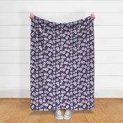 Large Scale Lavender Purple and Pink Watercolor Floral on Navy
