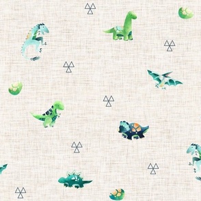 Small Dinosaurs -  Dinosaur Fabric, Baby Boy Fabric (beige linen) Beck's Dinos coordinate