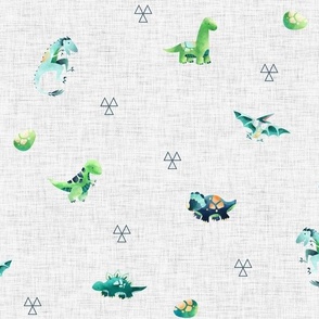 Small Dinosaurs -  Dinosaur Fabric, Baby Boy Fabric (gray linen) Beck's Dinos coordinate