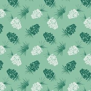 Pine cones in Forest Green Color Palette -Small- Medium scale