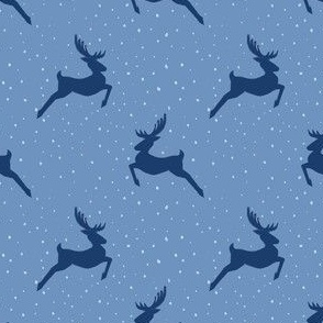 Midnight Reindeers in Frosty Blue -  Small-Medium scale