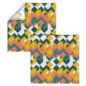 Half Square Quilt Geometric Patchwork Shapes Peach Teal Green Yellow Medium Scale