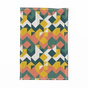 Half Square Quilt Geometric Patchwork Shapes Peach Teal Green Yellow Medium Scale