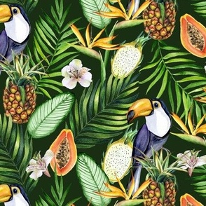 Tropical fruits, flowers, birds. Color #5