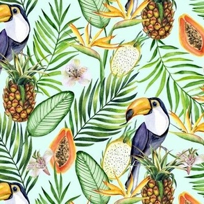 Tropical fruits, flowers, birds. Color #4