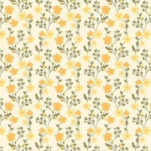 Vintage flowers. Yellow pattern. Small scale