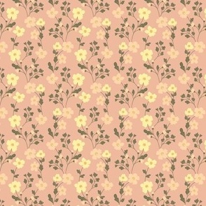 Vintage flowers. Pink and yellow pattern. Small scale