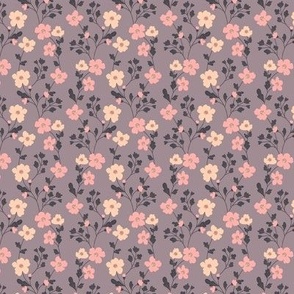 Vintage flowers. Purple and beige pattern. Small scale