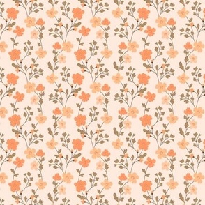 Vintage flowers. Beige and orange pattern. Small scale