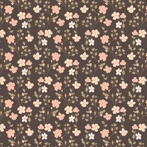 Vintage flowers. Brown and pink pattern. Small scale