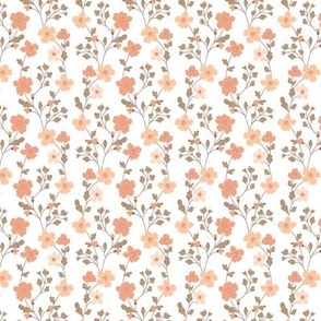 Vintage beige and pink flowers. White pattern. Small scale