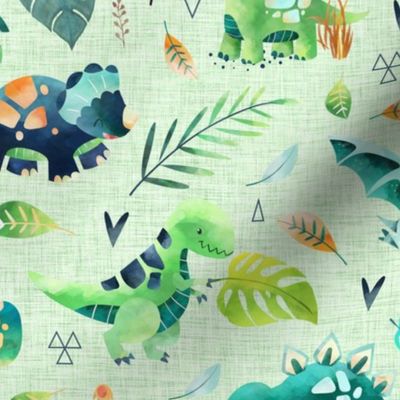 Dinosaurs – Dinosaur Fabric, Baby Boy Fabric, Dinosaur Bedding, Nursery Design Teal Blue Green Dinos (large, green linen)