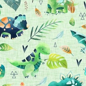 Dinosaurs – Dinosaur Fabric, Baby Boy Fabric, Dinosaur Bedding, Nursery Design Teal Blue Green Dinos (large, green linen)