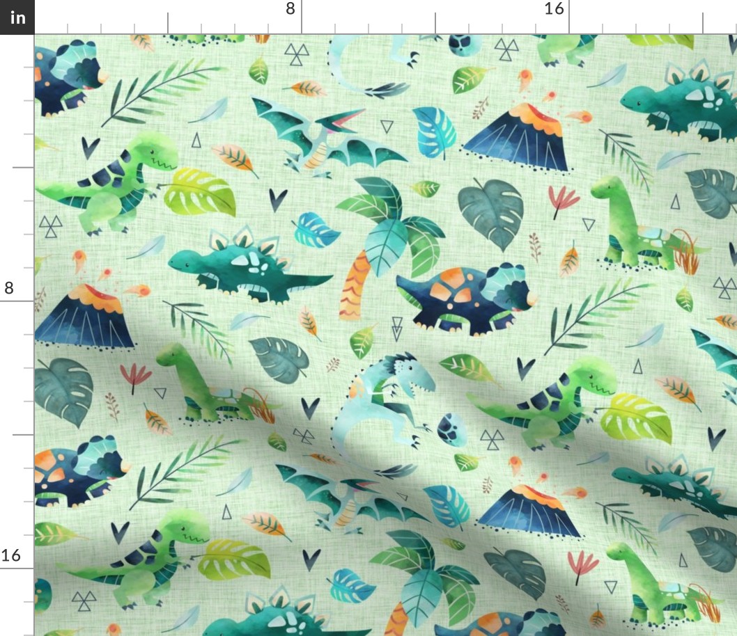 Dinosaurs – Dinosaur Fabric, Baby Boy Fabric, Dinosaur Bedding, Nursery Design Teal Blue Green Dinos (large, green linen)