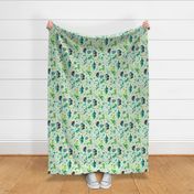 Dinosaurs – Dinosaur Fabric, Baby Boy Fabric, Dinosaur Bedding, Nursery Design Teal Blue Green Dinos (large, green linen) ROTATED