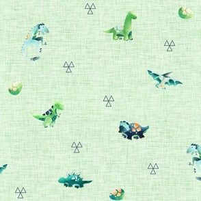 Small Dinosaurs -  Dinosaur Fabric, Baby Boy Fabric (green linen) Beck's Dinos coordinate