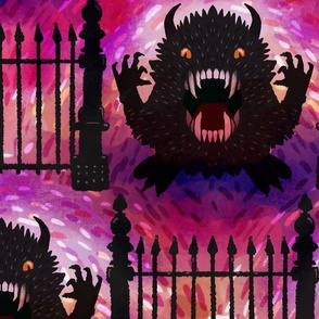 grrr monster Halloween  magenta wallpaper scale