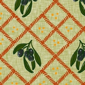 Provence fabric black olives green linen