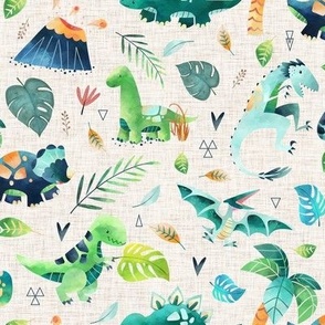 Dinosaurs – Dinosaur Fabric, Baby Boy Fabric, Dinosaur Bedding, Nursery Design Teal Blue Green Dinos (medium, beige linen)