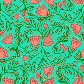 Tropical trendy pink flowers and green leaves