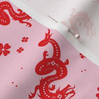 Happy Chinese new year - 2024 year of the dragon oriental asian dragons and flowers modern illustration red on pink