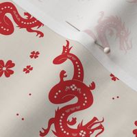 Happy Chinese new year - 2024 year of the dragon oriental asian dragons and flowers modern illustration red on pink