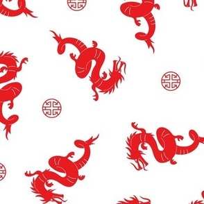 Happy Chinese new year - 2024 year of the dragon oriental asian dragons and asian detailing modern illustration deep red on white
