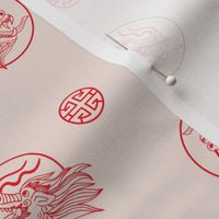 Wild dragon head illustration - happy chinese new year 2024 dragons and asian detailing red on beige