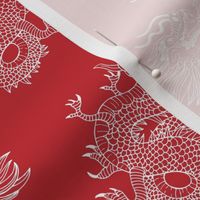 Year of the Dragon - happy chinese new year 2024 oriental freehand traditional dragons white on red