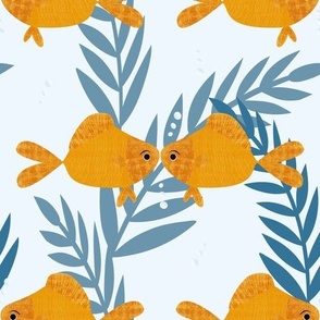 Goldfish in Love | Playful Simple Novelty | Orange & Blues | Medium Scale