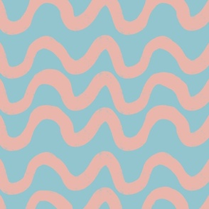 Boho Mid Mod Wiggly Lines Blue-Pink