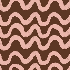 Boho Mid Mod Wiggly Lines Brown-Pink