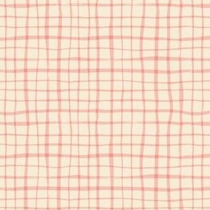 Artistic Hand Painted Plaid in Creamy White and Coral Pink