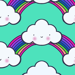 Clouds and Rainbows - Mint Green - Large